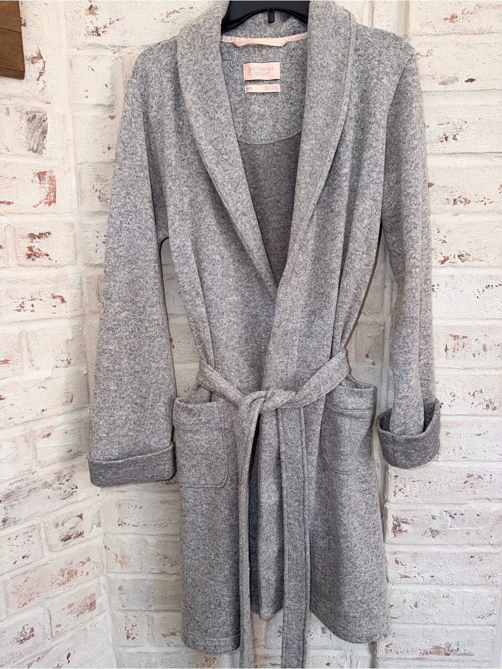 Victoria’s Secret Heather Gray Sweater Knit Robe XL Soft Lounge Wrap Belted